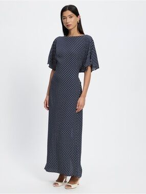 NEW Reformation Maeva Navy Polka Dot Midi Maxi Dress In Size 12